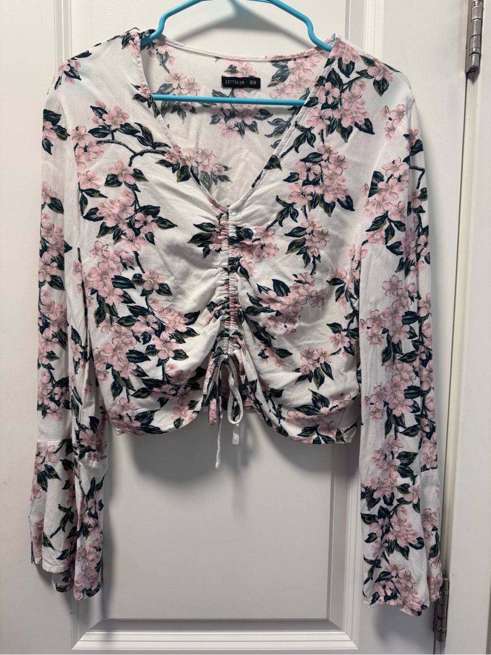 Cotton -On women’s medium White Floral Drawstring Ruched Crop Top